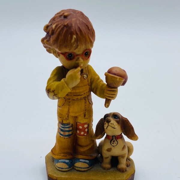 Anri Italy Sarah Kay Sweet Treat Figurine, Italy Wood Carved Figurine girl with icecream cone 325/4000