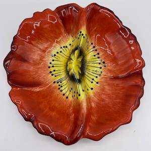 Rare Red Poppy Hand Painted Flower Divided Nut Bowl, California Ceramics Poppy Bowl 1960s, MCM Poppy Bowl