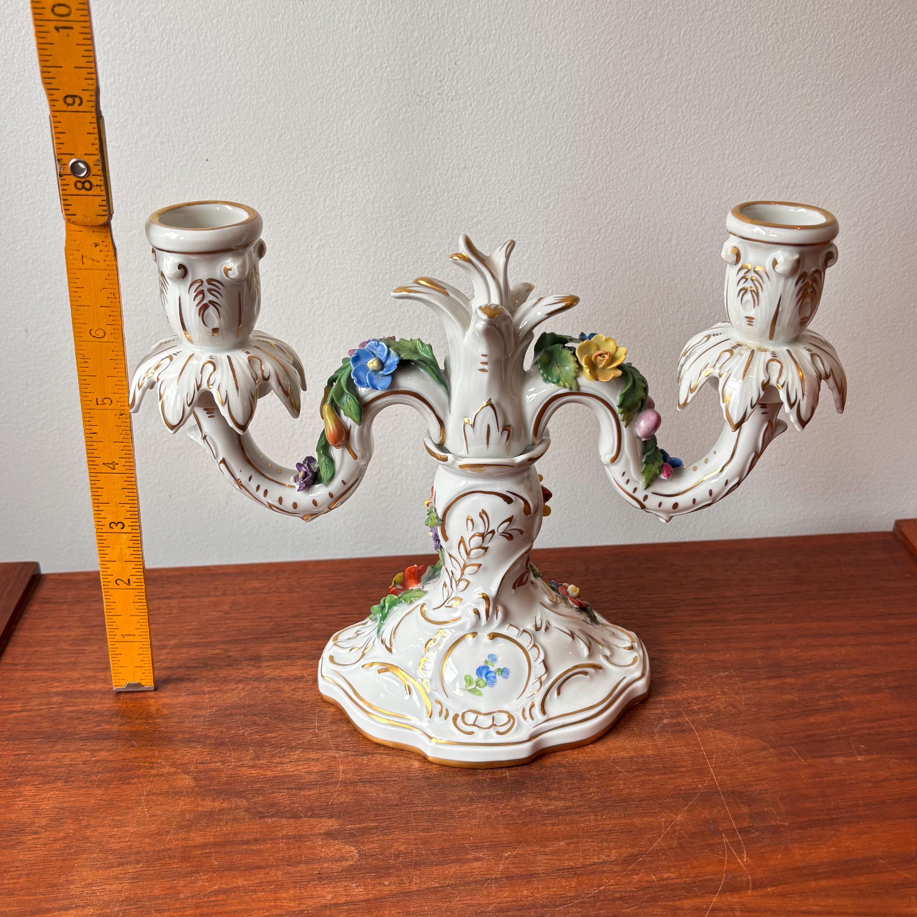 Antique Carl Thieme Dresden Porcelain Two Arm Candelabra With Hand