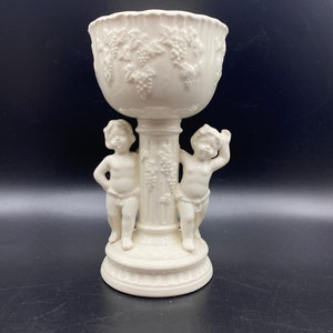 Vintage Lefton Renaissance Cherub Angels Grapes Pedestal Bowl Vase 8" Japan MCM