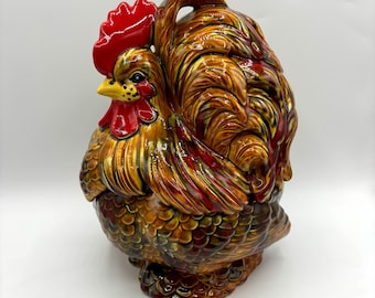 Vintage Atlantic Mold Rooster Cannister: Handpainted Ceramic Farmhouse Decor