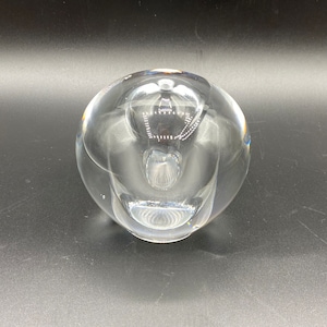 Vintage Polish Hand Blown Art Glass Clear Modern Oil Lamp Paperweight 4”