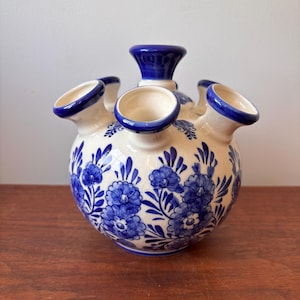 青と白の花柄 蓋付き壺オランダデルフト焼き