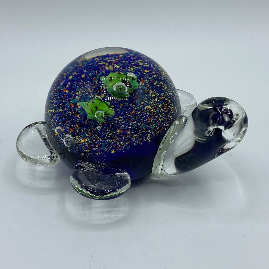 Hand Blown Art Glass Sea Turtle Paperweight, With Two Baby Turtles on Back Etsy