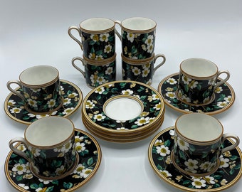 RARE Vintage Art Deco Wedgwood Handpainted White Dogwood Floral Design White Bone China Coffee Demitasse Cups and Saucers 8 Total (ING)