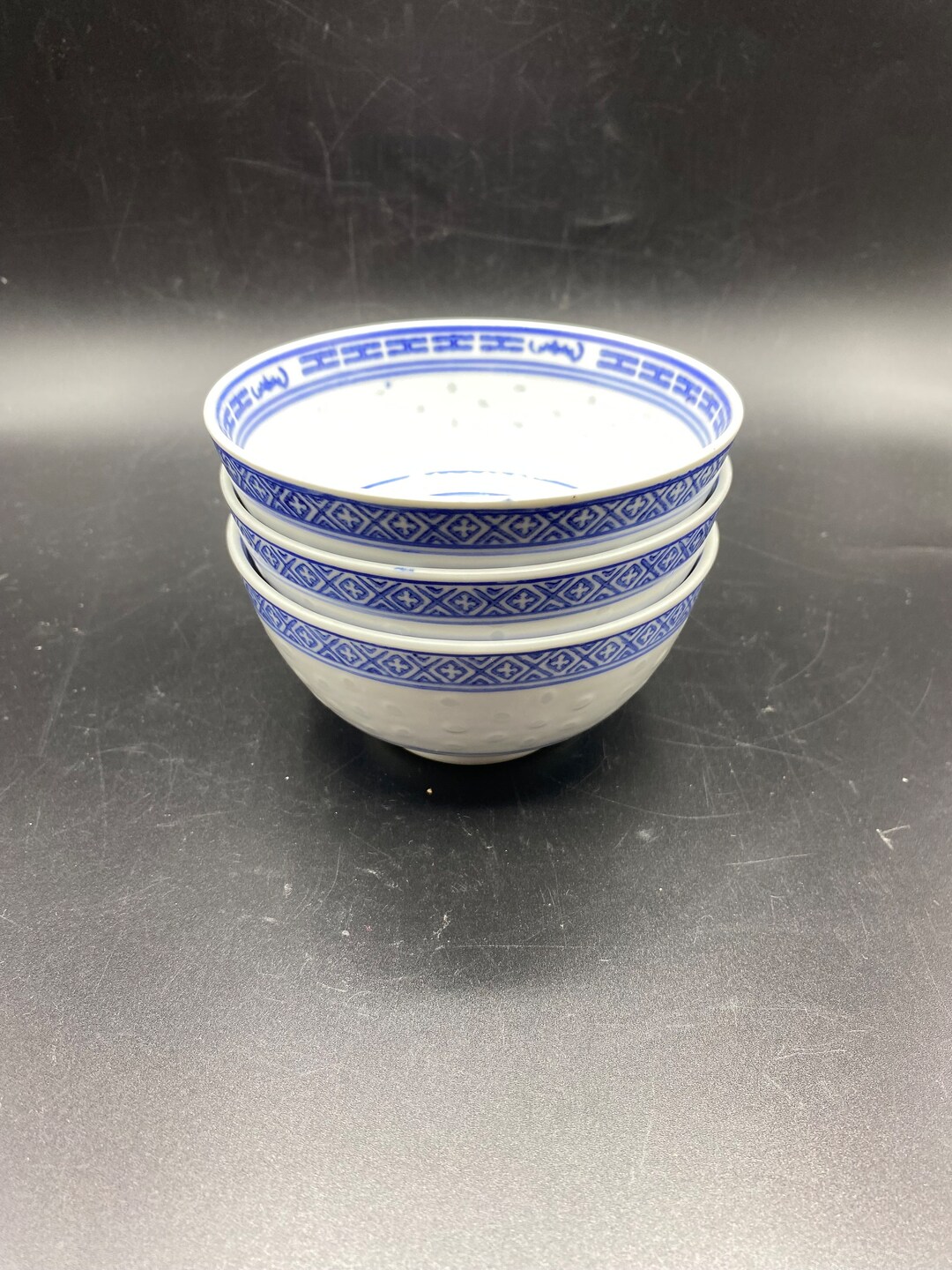 Vintage Porcelain Chinese Dragon Rice Bowl With Rice Eye Trim Etsy