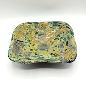 Vintage Rare AVEM Murano Glass Green Confetti and Copper Aventurine Mid Century Art Glass Bowl