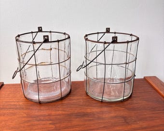Vintage Farmhouse Caged Glass Candle Lanterns Set of 2