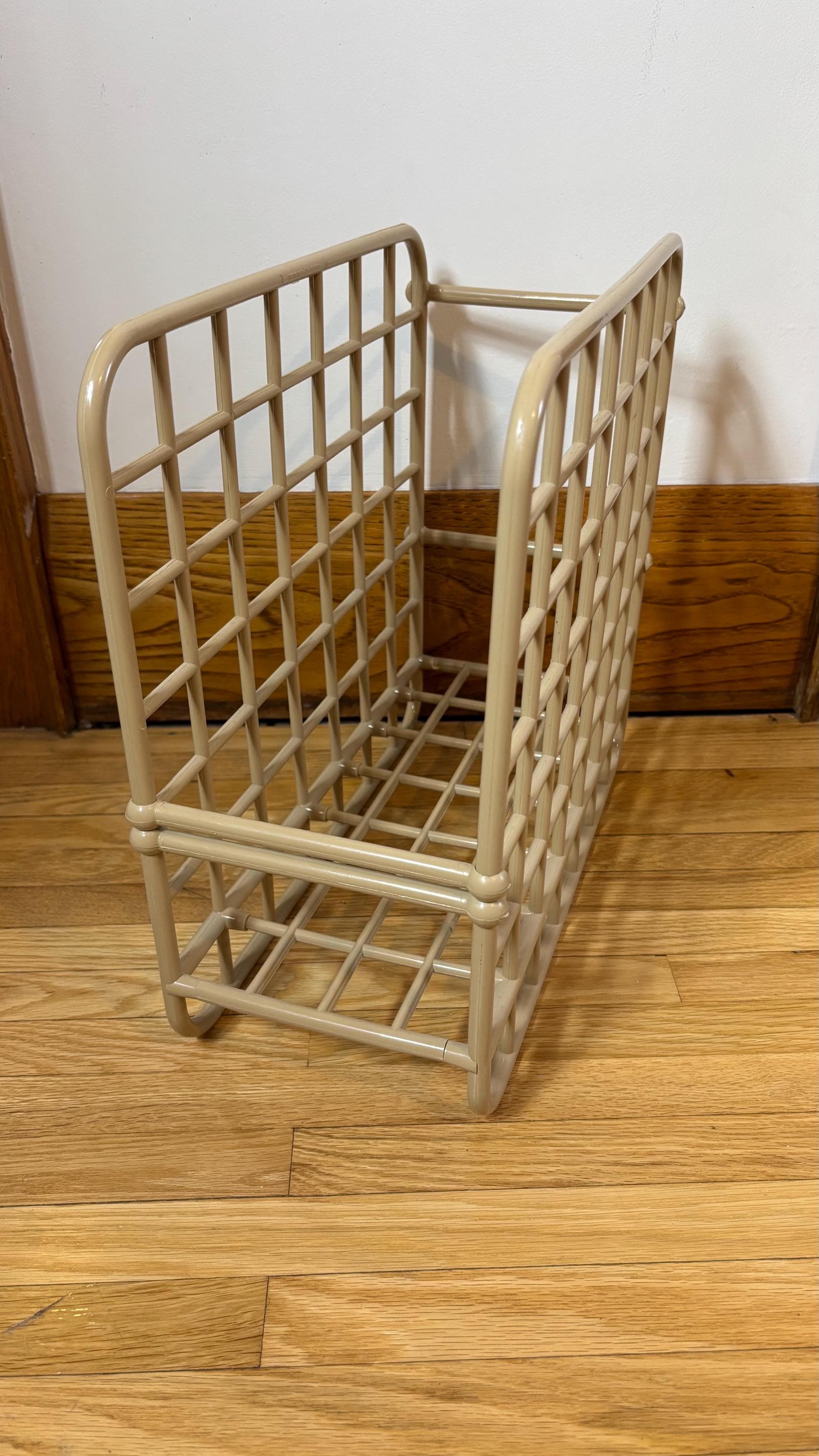 Vintage YAFFA Basicline Magazine Rack: Mid Century Tan Plastic