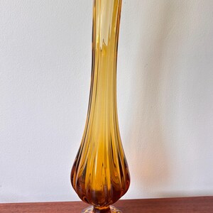 Vintage MCM L.E. Smith Footed Amber Swung Glass Vase 15.5”, Amber Brown Swung Vase, Brown Art Glass Vase