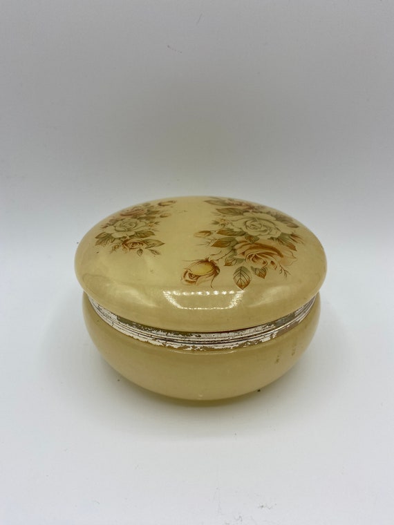 Vintage Italy Alabaster Powder Jar or Trinket Box - Etsy
