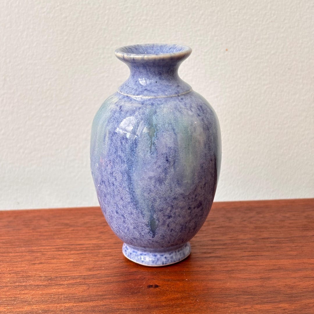 Vintage Drip Glaze Pottery Bud Vase - Light Blue Seafoam Green ...