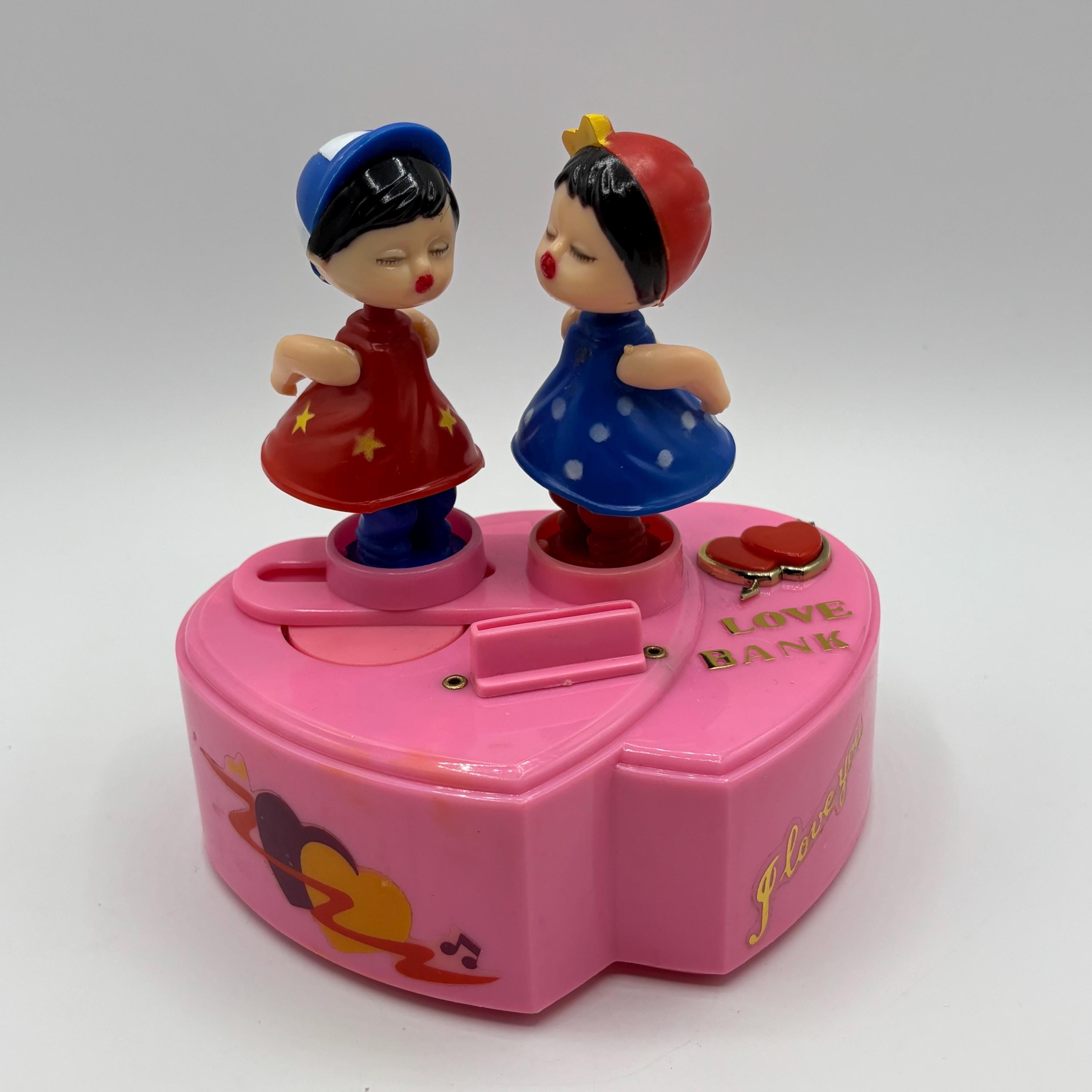 Vintage Kitschy Love Heart Shape Coin Bank Kissing Couple