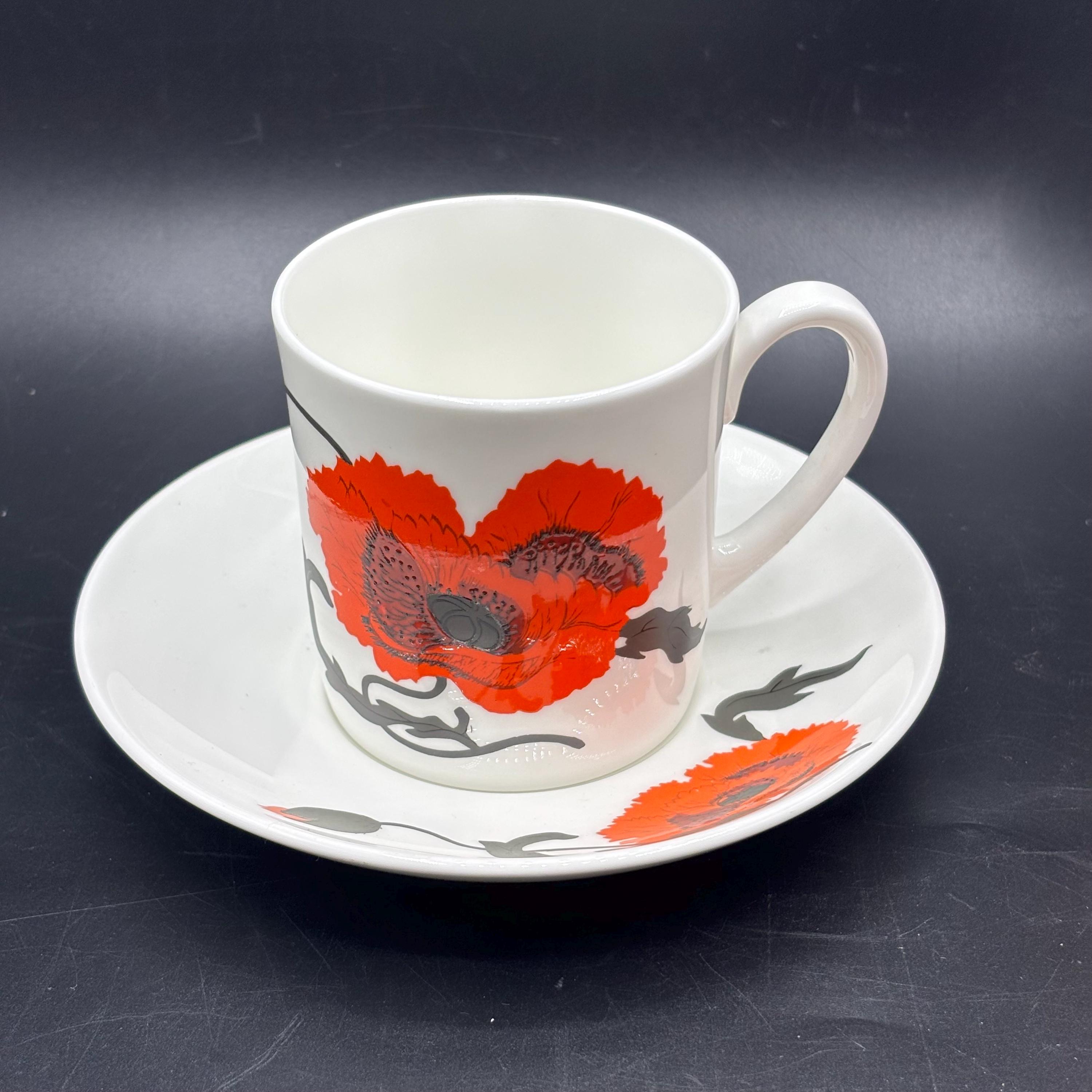 Vintage Wedgwood Susie Cooper Corn Poppy Tea Cup & Saucer Set (6