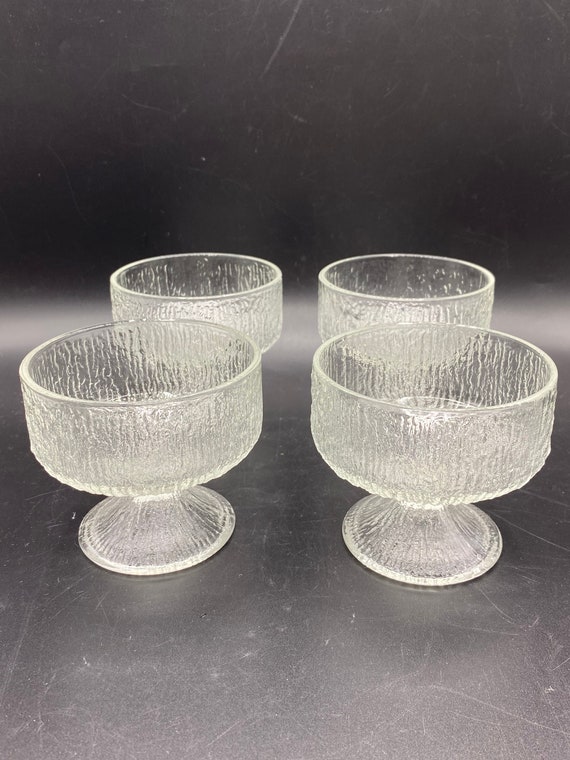 Vintage Indiana Glass Ice Bark Sherbet Cups - MCM Frosted Barware, Set of 4