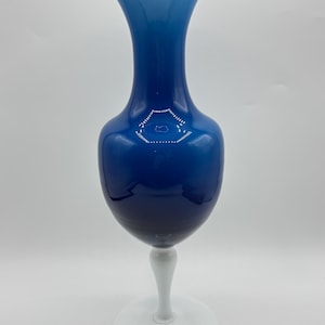 Vintage MCM Cobalt Blue Empoli Pedestal Vase: Italian Milk White Stem, 13”