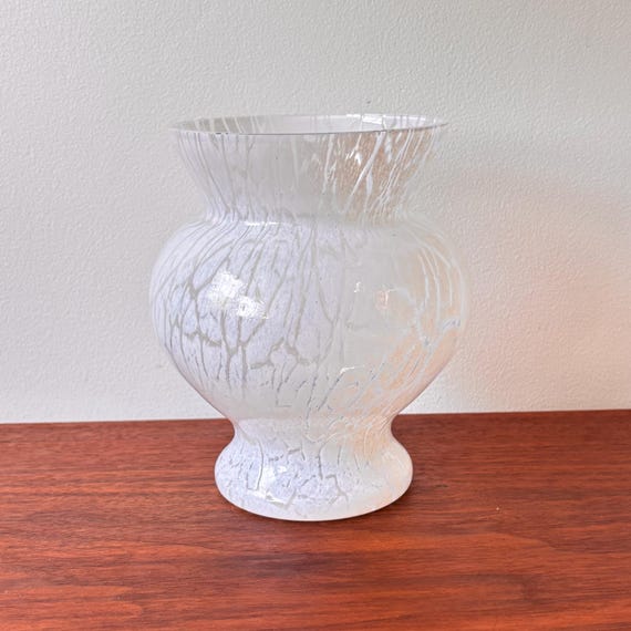 Kosta Boda Lotus Opalescent White Swedish Art Glass Vase 6.5