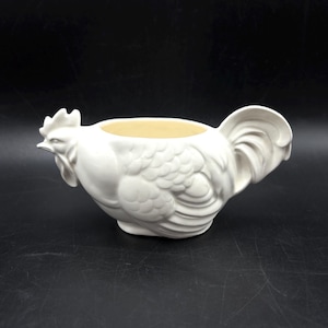 Antique White Rooster Erphila German Porcelain Small Creamer Pitcher, Antique Farm House Decor, Vintage Ear Shape Handle Rooster Pitcher 5”