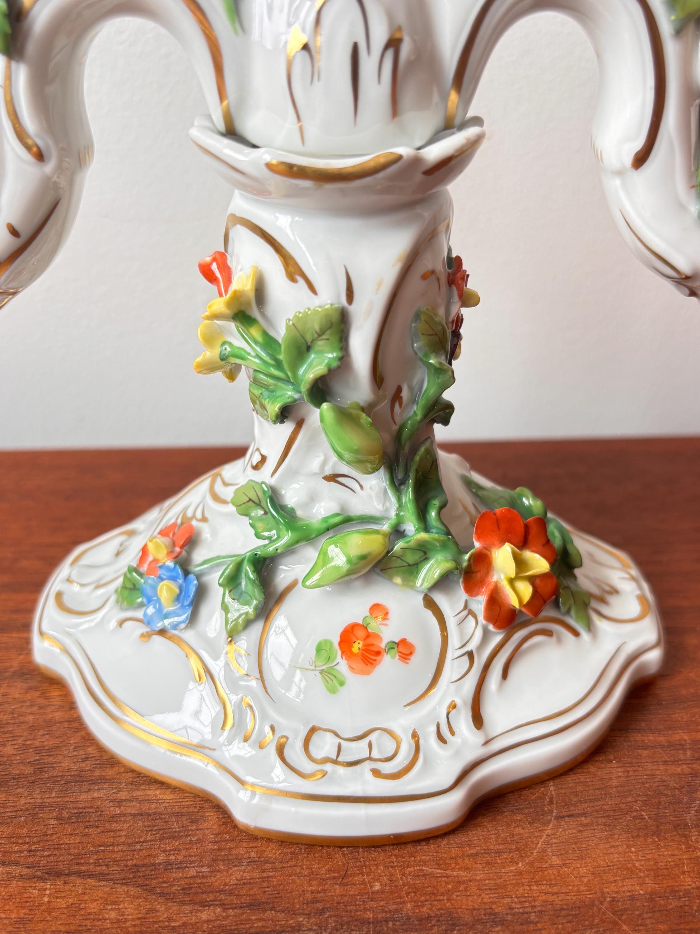 Antique Carl Thieme Dresden Porcelain Two Arm Candelabra With Hand