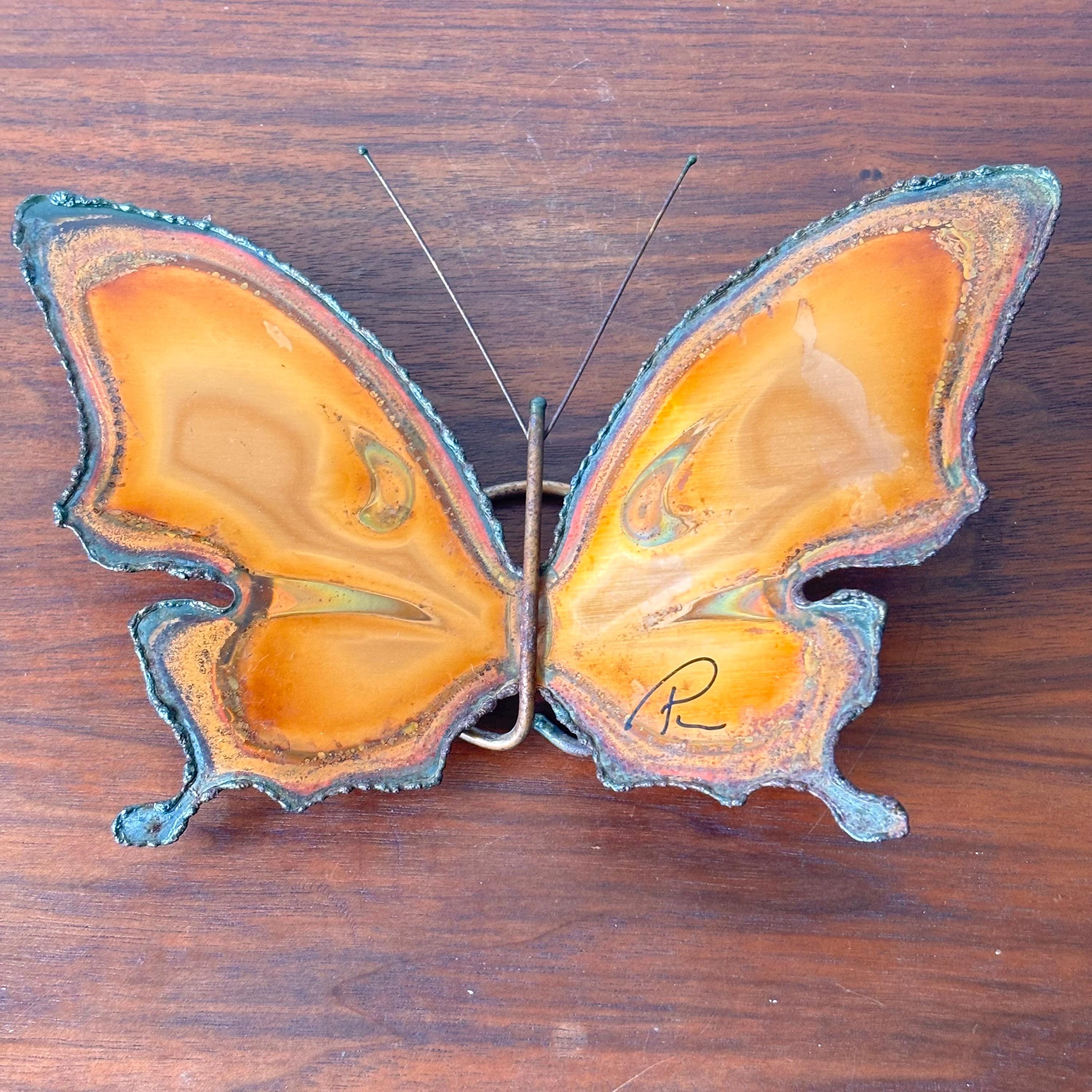 Ryan Studio Copper Butterfly Display Artist Signed, Metal Butterfy