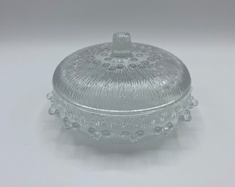 Masserini Barocco Ishizuka Glass Company Sugar Bowl with Lid, Adeira Pattern Bubble Lace Edge Glassware