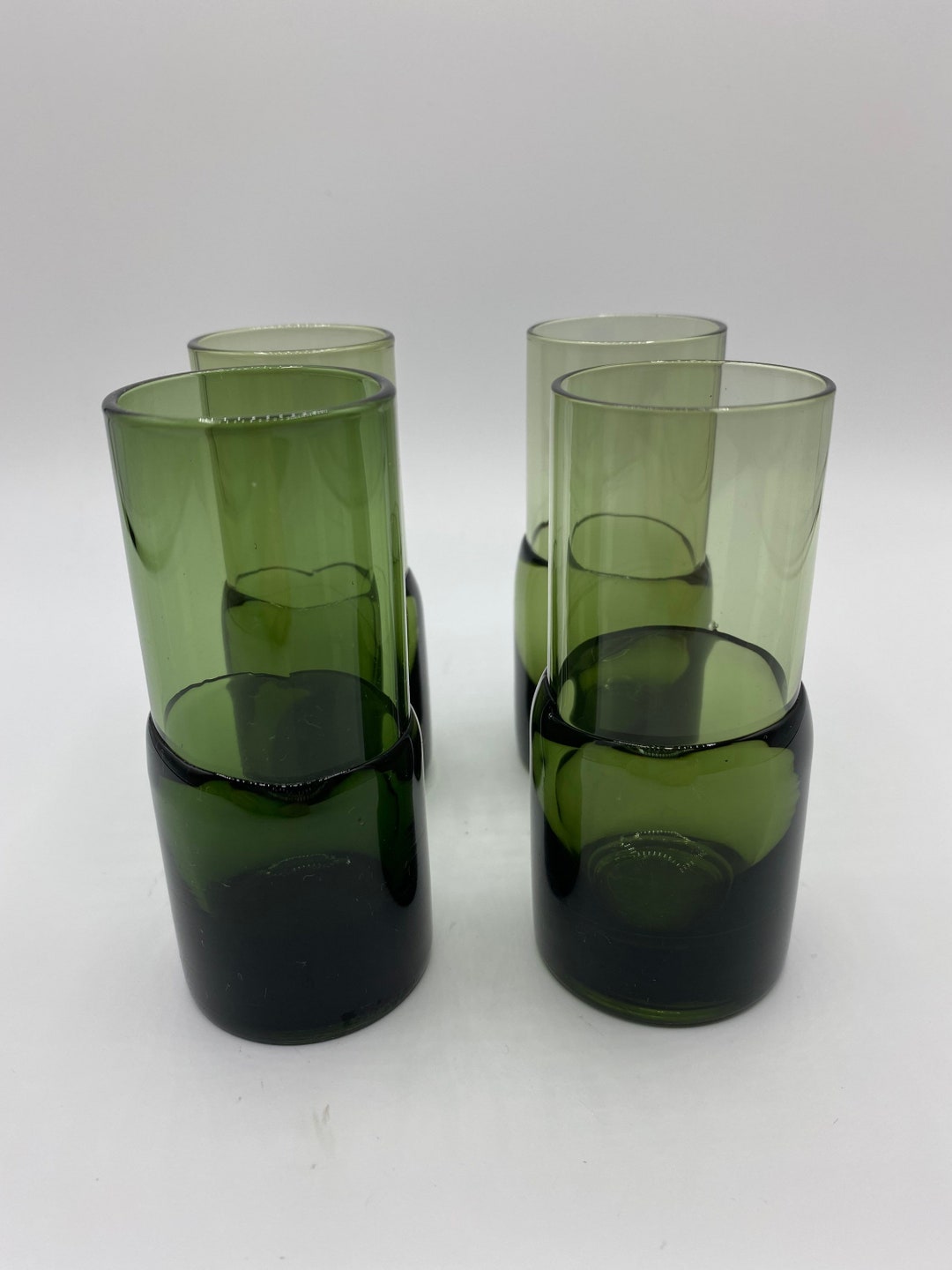 Vintage Pier 1 Imports Dark Green Glass Shot Glasses, Green Double