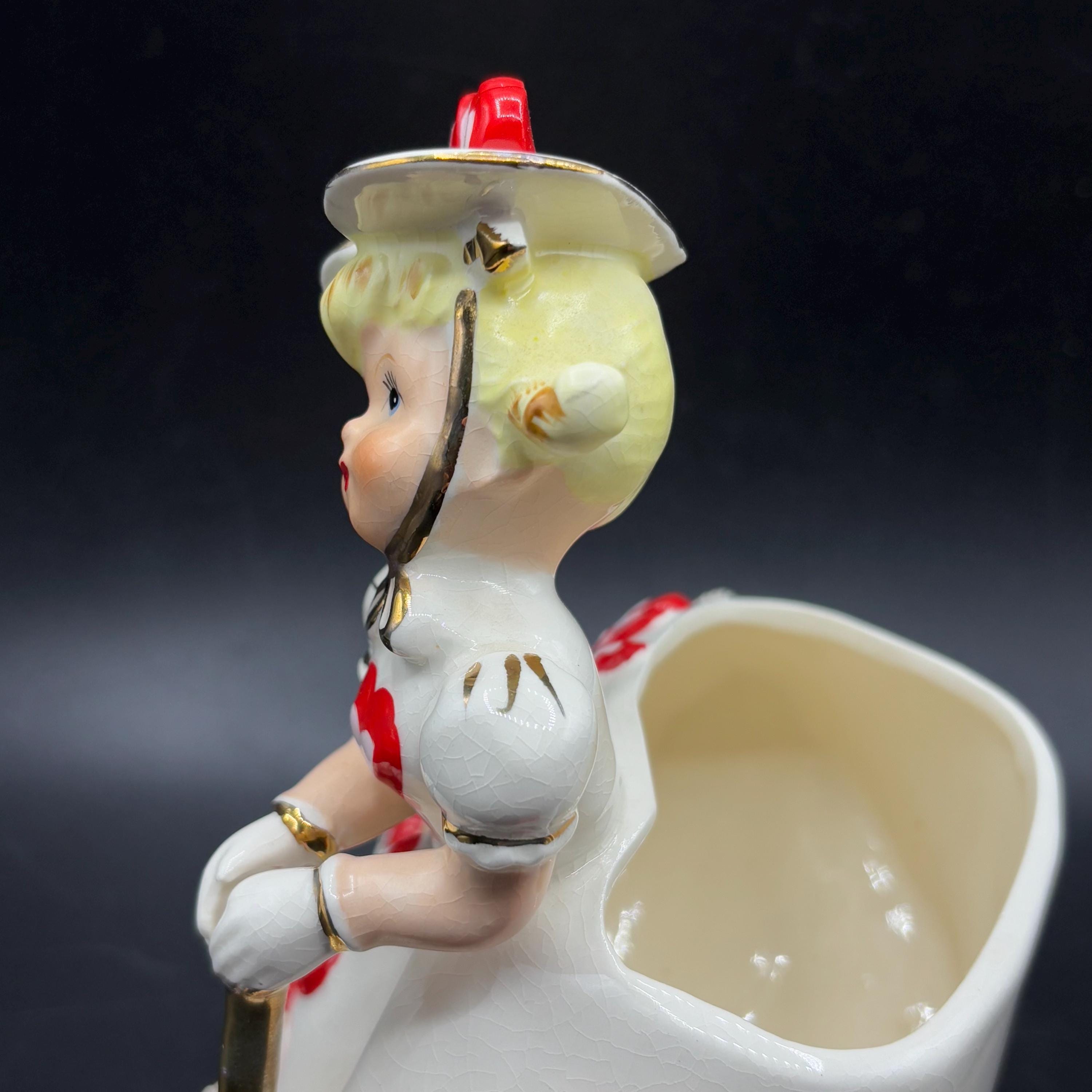 Vintage Relpo Valentines Lady Planter: Heart Dress, Parasol, Japan