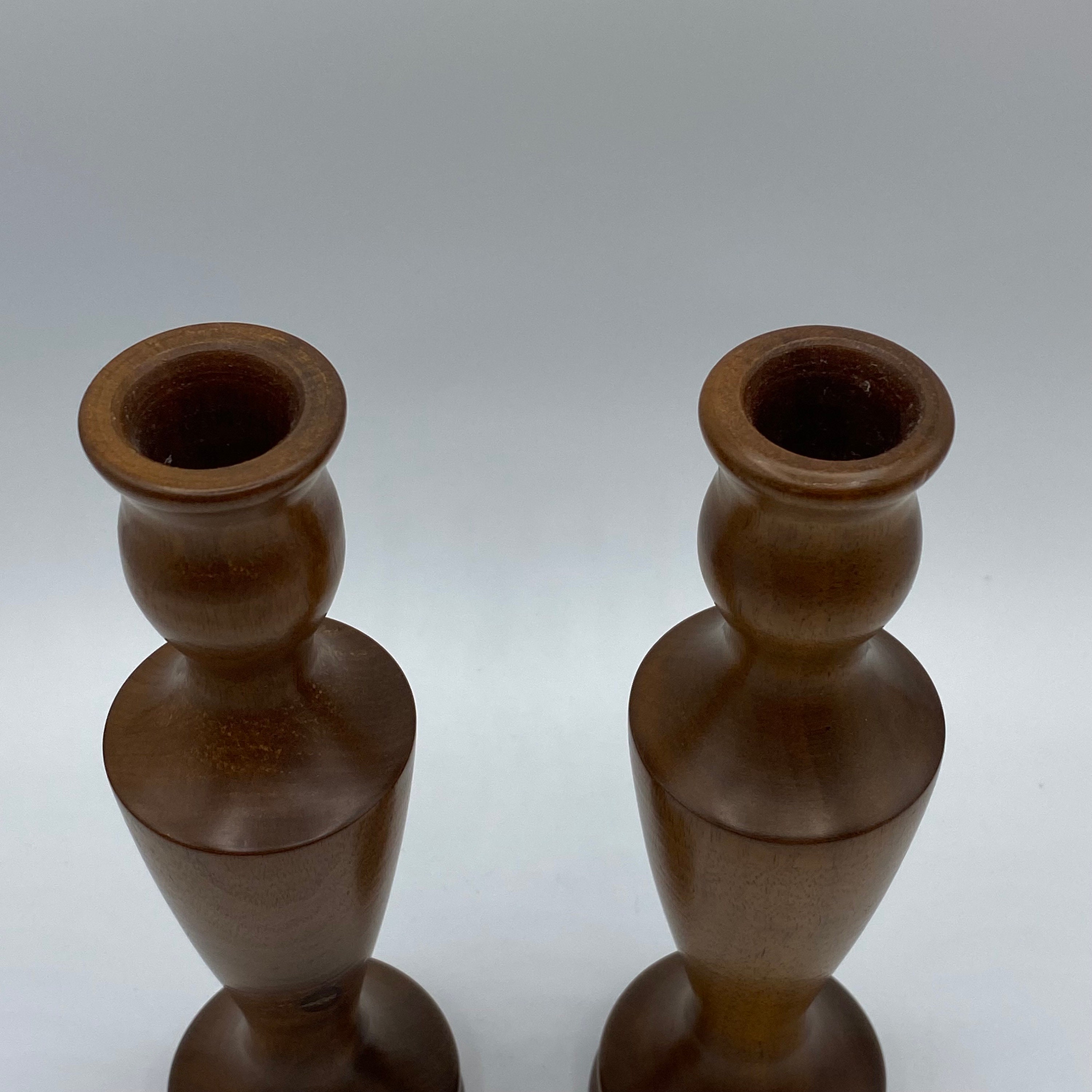 Vintage MCM Turned Wood Candle Stick Holders Artist Signed Set of 2 - Etsy