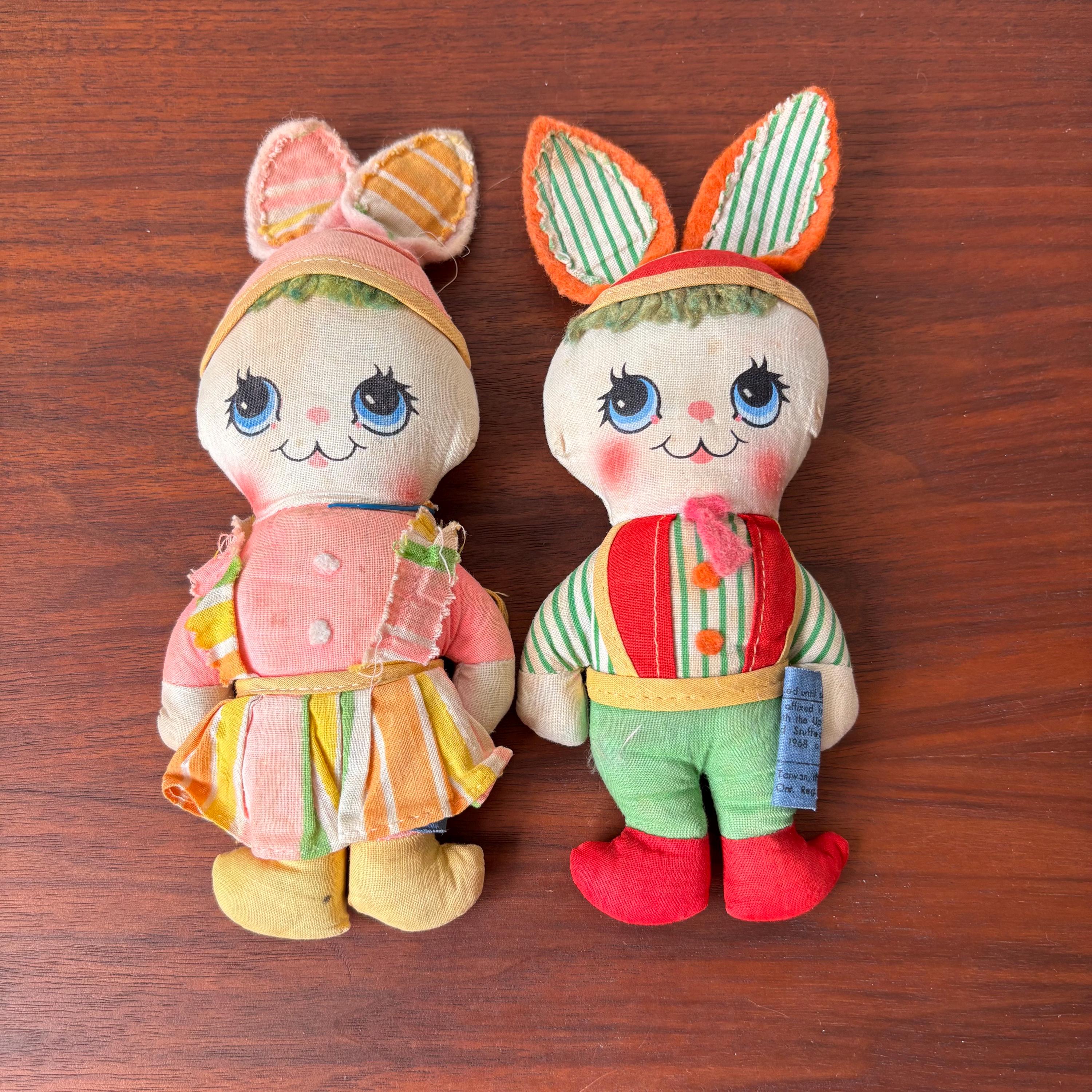 Vintage Knickerbocker Ragdoll Bunny Rabbits: 1960s Plush Toy