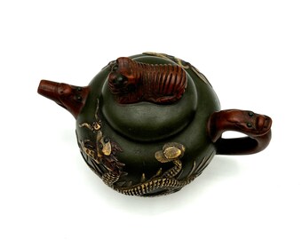 希少品　中国古美術品　茶器　宜興紫砂　陶器　急須　茶壺　お猪口付き　鳳凰　龍 ヴィンテージの希少な宜興紫砂急須紫沙陶器龍鳳凰茶器 - Etsy 日本