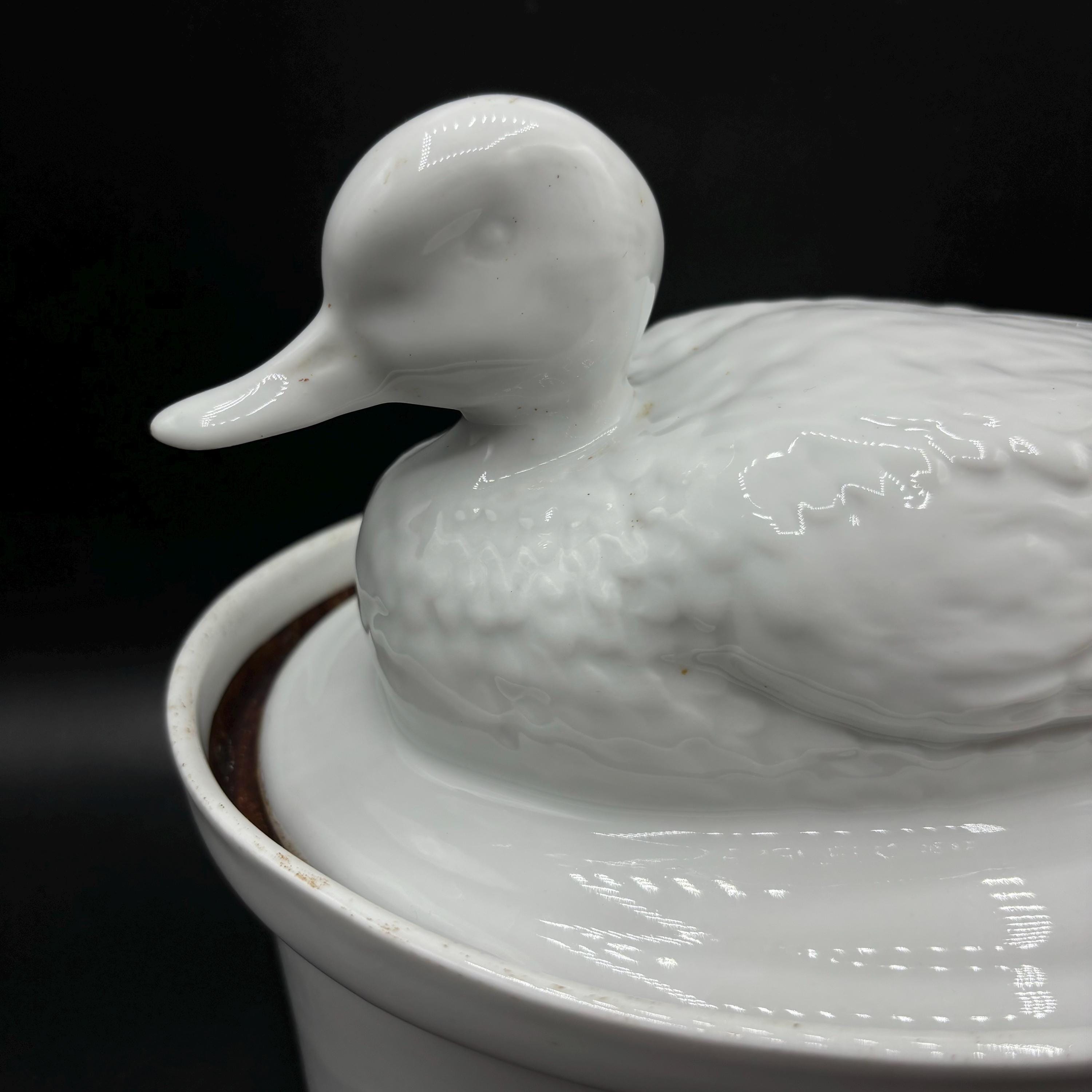 Vintage APILCO White Porcelain Oval Pate Duck Shape Terrine