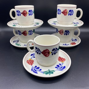 Vintage Royal Boch Boerenbont Gingham set of 5 coffee cups and saucers