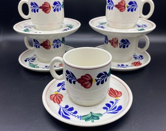 Vintage Royal Boch Boerenbont Gingham set of 5 coffee cups and saucers