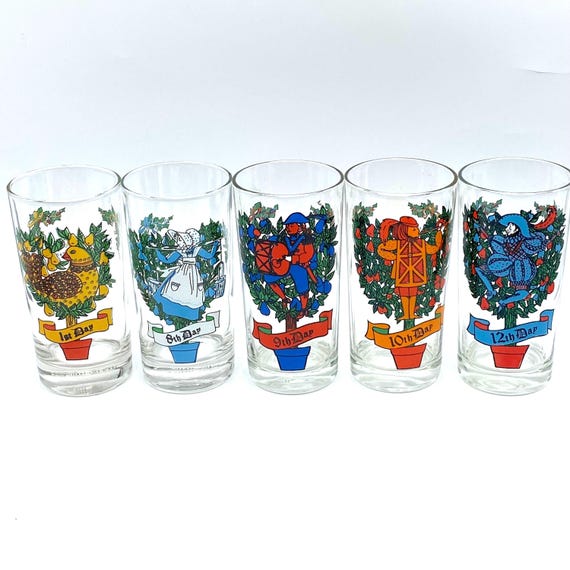 Vintage 12 Days of Christmas Glasses: Partridge, Maids Milking