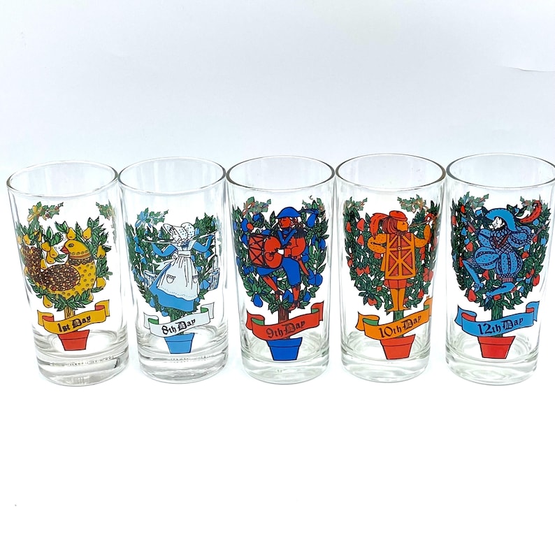 Vintage 12 Days of Christmas Glasses: Partridge, Maids Milking image 1