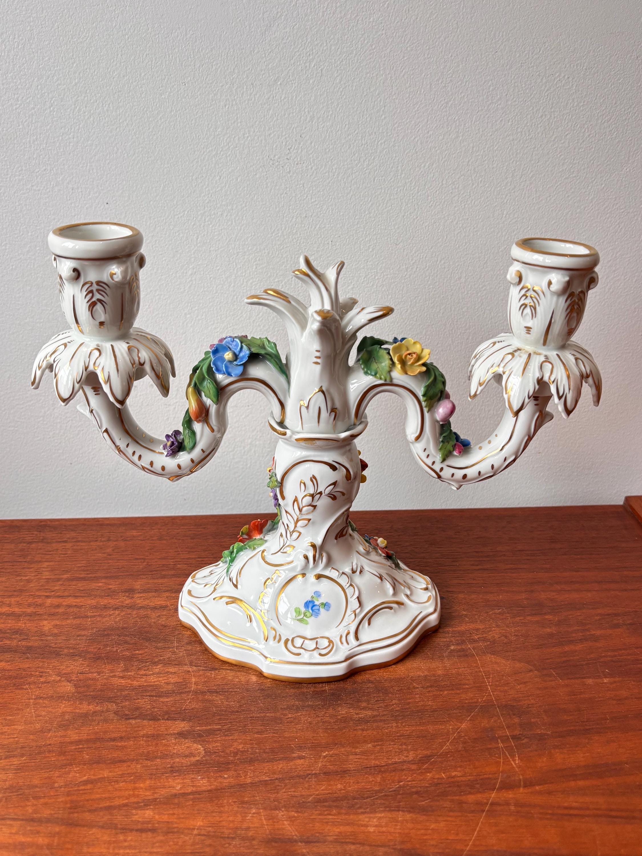 希少 Dresdenドレスデン カールティーメ工房　　天使の燭台ペア キャンドル Antique Carl Thieme Dresden Porcelain Two Arm Candelabra With Hand