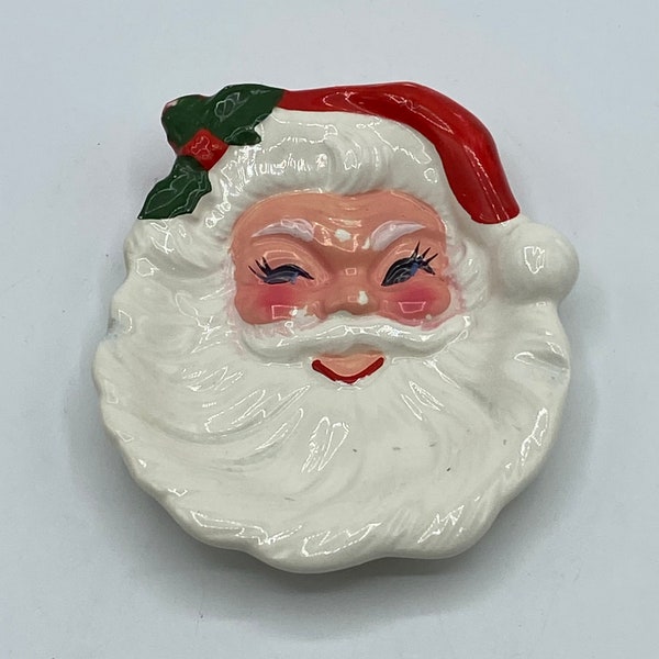 Vintage Christmas Santa Claus Face, Wales Japan Ceramic Santa Face Wall Hanging or Spoon Rest