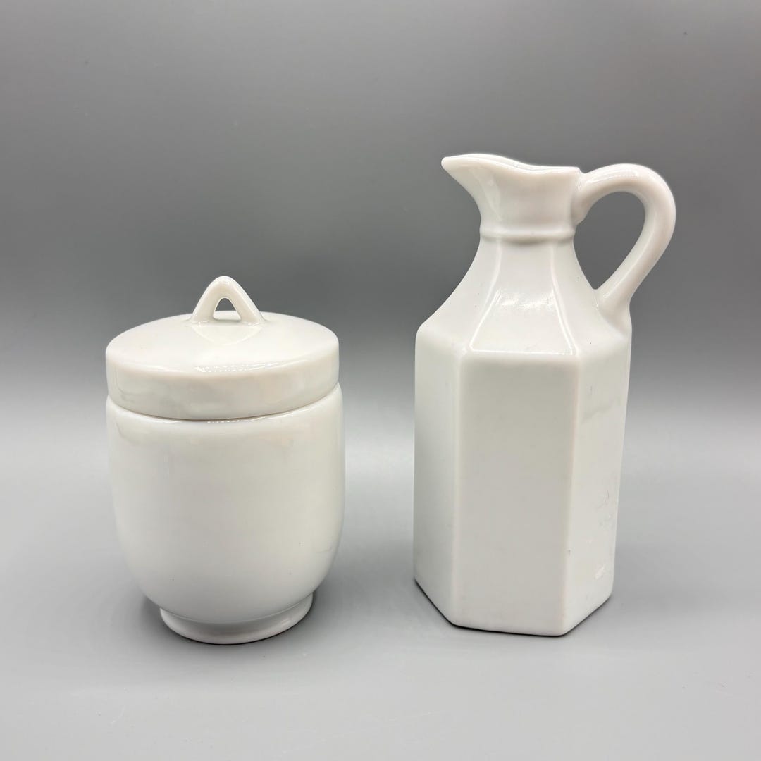 Vintage White Ceramic Creamer and Sugar Bowl Set With Twist Lid - Etsy