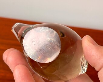ヴィンテージの透明吹きガラスの豚の置物：キッチュなアートガラスの
