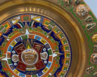 アステカカレンダー銅板：カラフルなメキシコの壁アート（11インチ