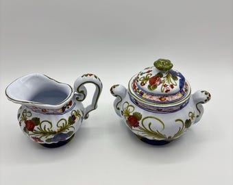 Vintage Faenza Garofano “blue Carnation” Pottery Creamer and