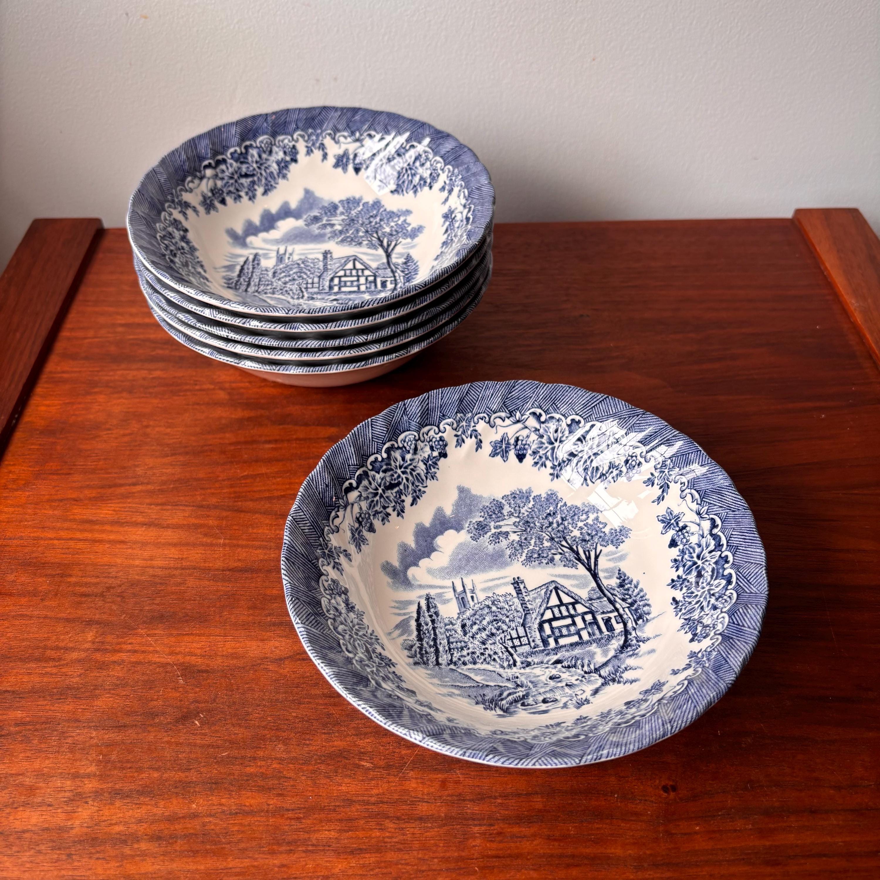 Vintage Churchill England Blue and White China Bowls - the Brook