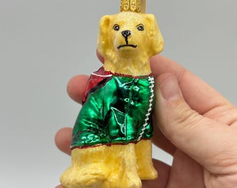 ヴィンテージ ハンドペイント ゴールデンレトリバー ガラス