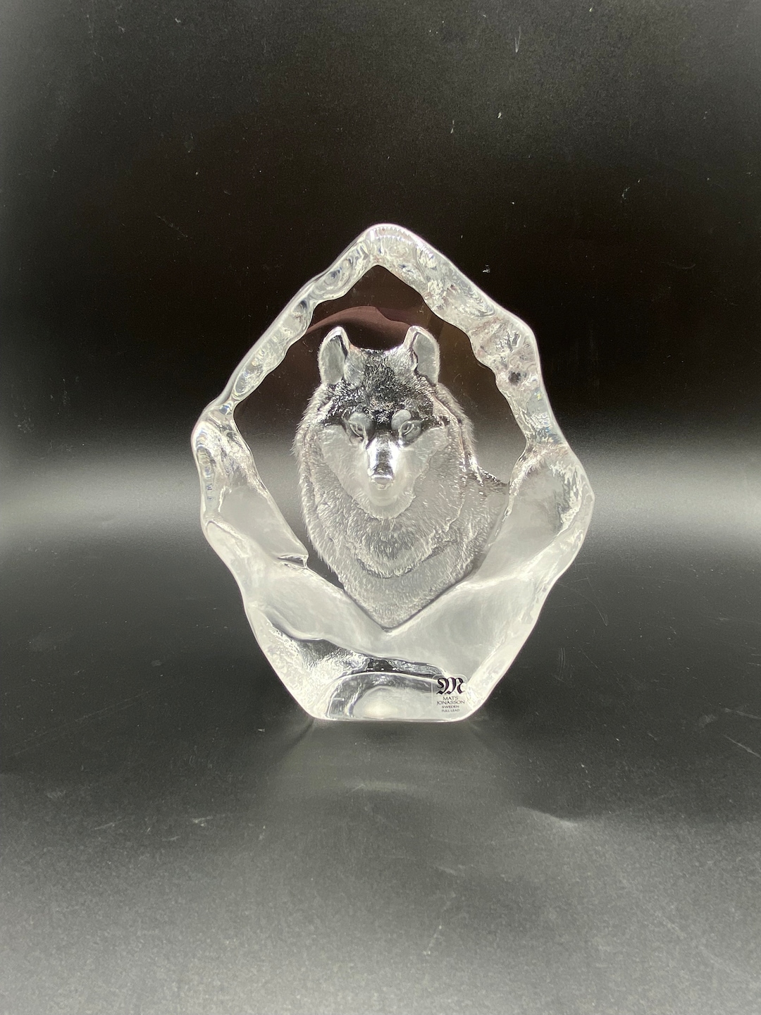 Rare Matt Jonasson Sweden Husky Wolf Crystal Sculpture Paperweight