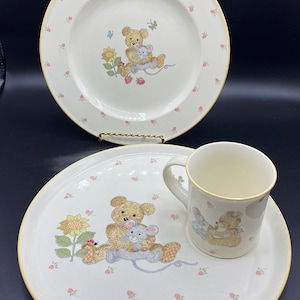 Mikasa Teddy CC018 Children&#39;s 3 Pc Dinnerware Set Bear Mouse Eating Strawberries