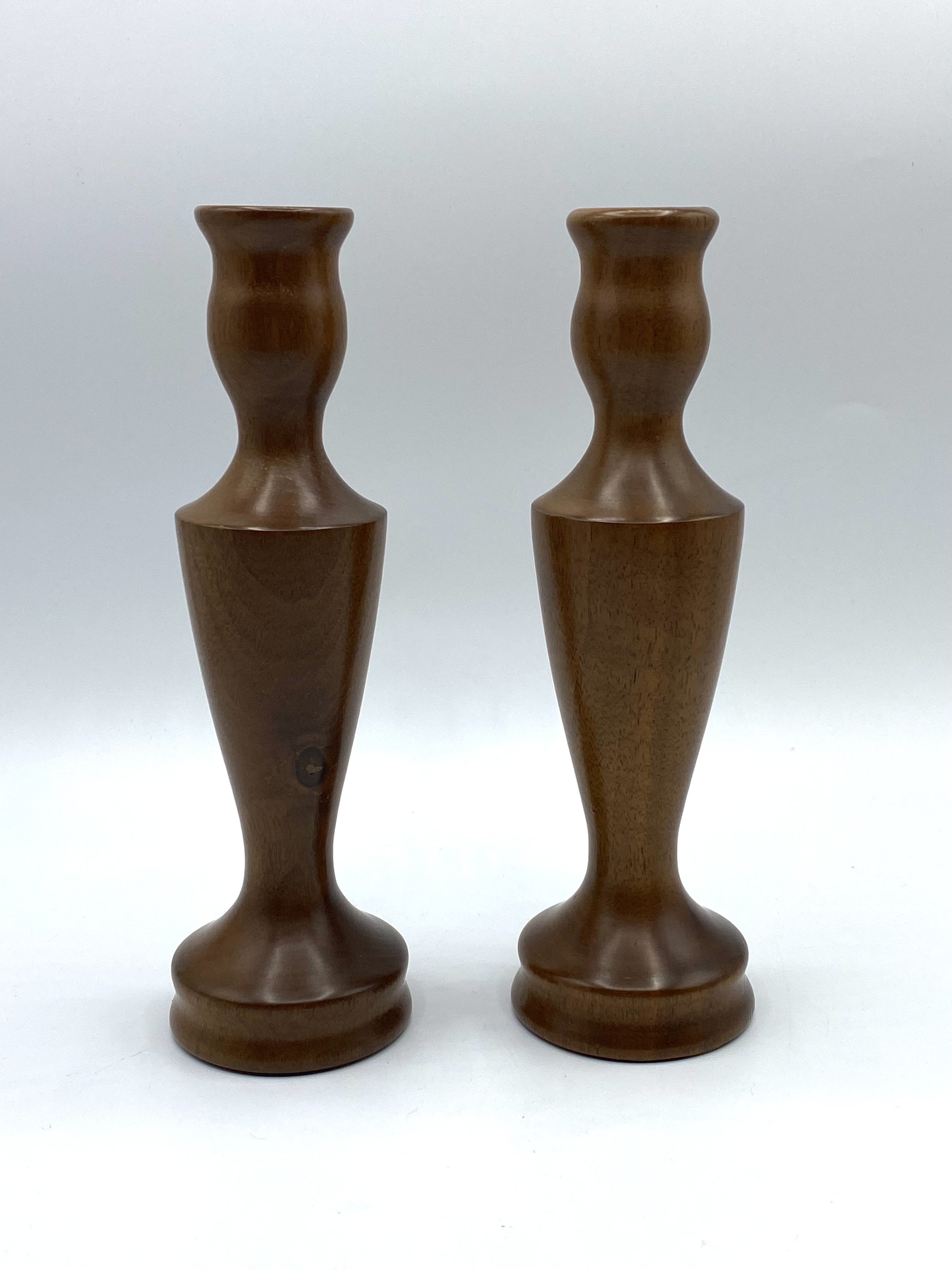 Vintage MCM Turned Wood Candle Stick Holders Artist Signed Set of 2 - Etsy