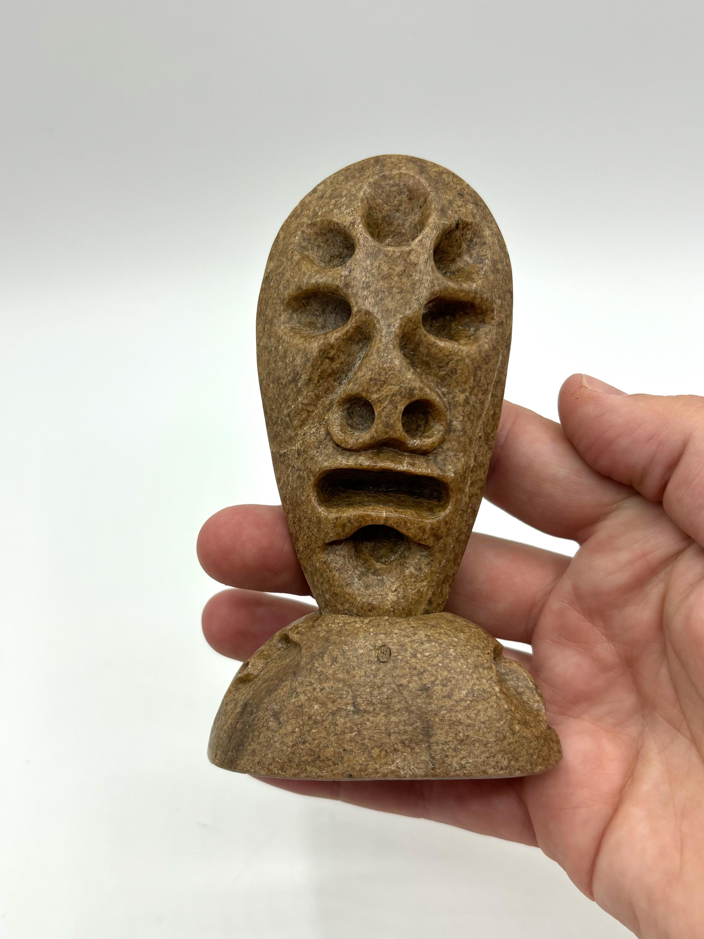 Vintage Inuit Soapstone Art Sculpture with 3 Faces, Native American Carved Soapstone Faces Sculpture