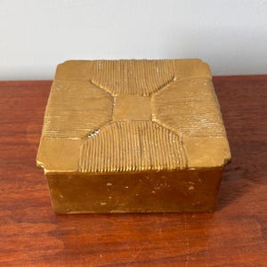 Vintage MCM Heavy Brass Square Storage Trinket Box 4.5”, Brass Trinket Box