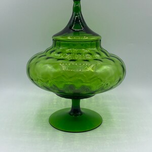 Midcentury Empoli Circus Tent Optic Swirl Apothecary Godisskål i smaragdgrönt