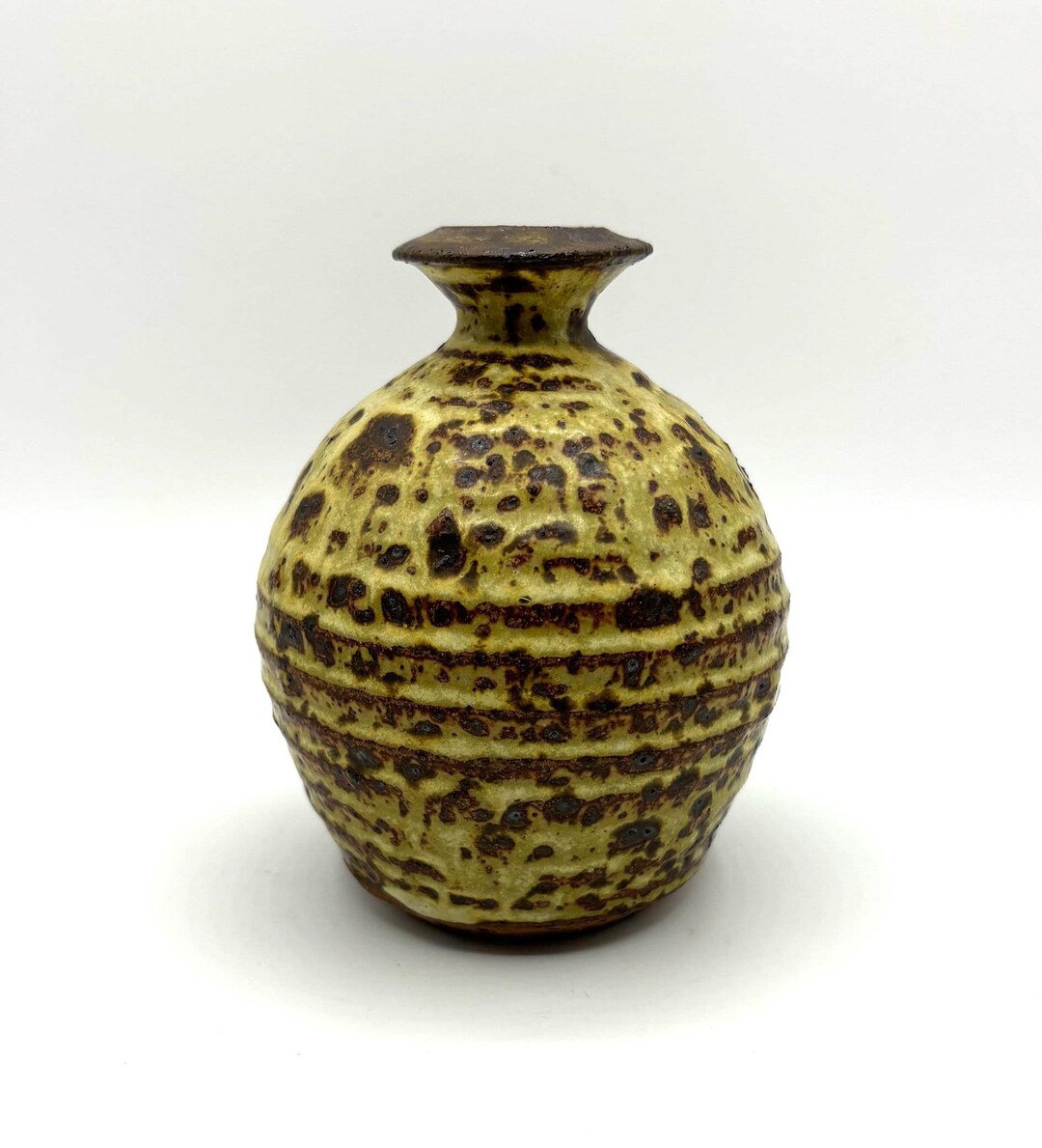 Vintage Studio Art Pottery Brown and Yellow Ripple Glaze Stoneware Vase ...